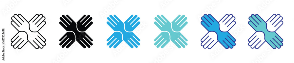 Poster collaboration icon set. containing teamwork, mutual respect across boundaries thin line and color st