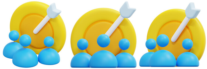 Set of Yellow Target with Arrow and Blue People Icons 3d Render Icon Illustration