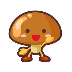 片手を挙げる可愛いなめこのキャラクターのイラスト