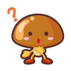 不思議そうな顔をした可愛いなめこのキャラクターのイラスト