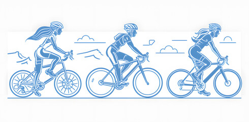 Fototapeta premium Three women cycling outdoors. Active lifestyle, fitness, and sports concept.