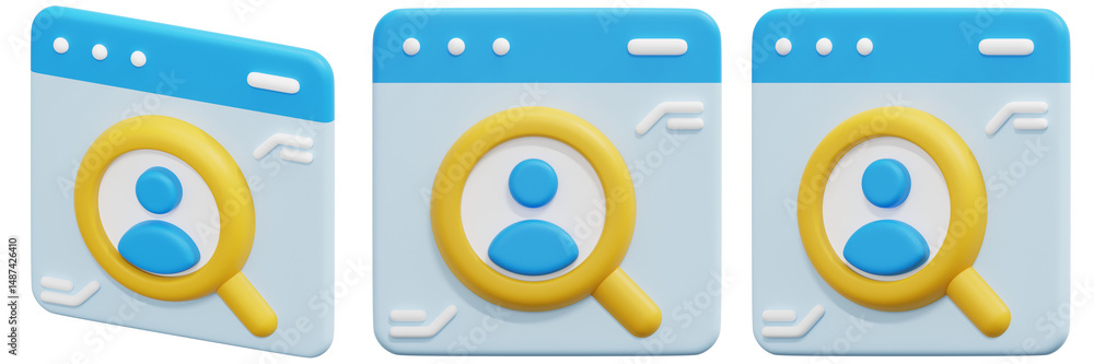 Poster set of 3d rendered icons user search interface 3d render icon illustration