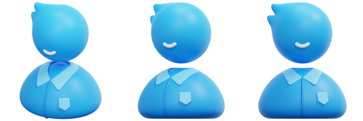 Set of Blue 3D Character Avatars 3d Render Icon Illustration