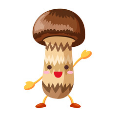 片手をあげるかわいいマツタケのイラスト