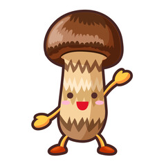 片手をあげるかわいいマツタケのイラスト