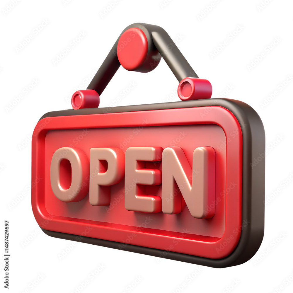 Aufkleber red open sign hanging for business hours high quality 3d rendering on transparent background