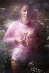 Laceflower Field with Butterfly Holding Woman