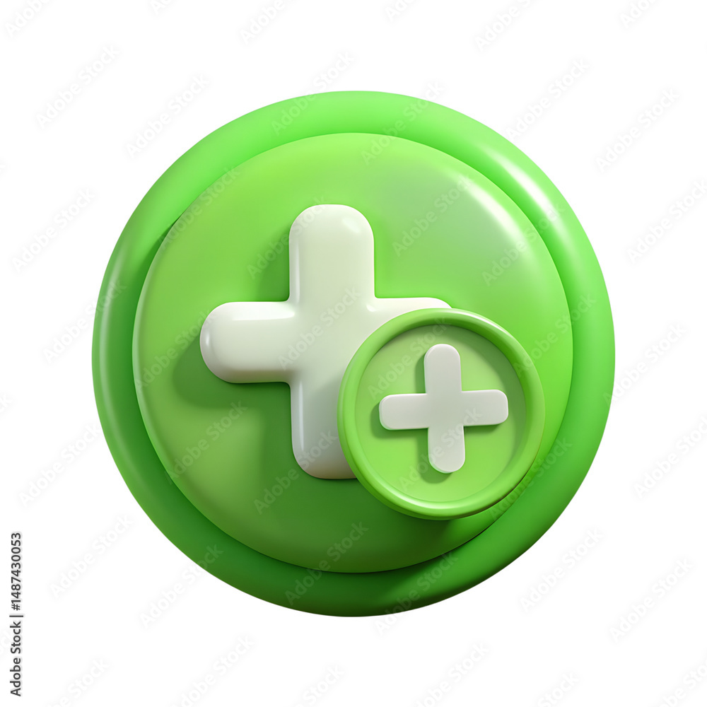Poster add button plus icon sign high quality 3d rendering on transparent background medical cross symbol u