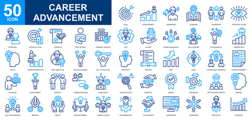 Career Advancement icon set collection. Career path, career growth, career promotion, Career development, career ladder icon. Simple line color vector.