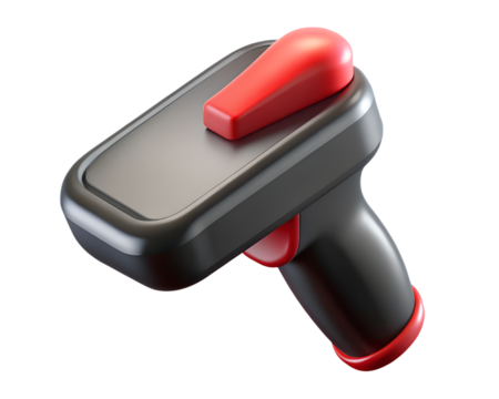 Sleek barcode scanner gun with red accents high quality 3d rendering on transparent background