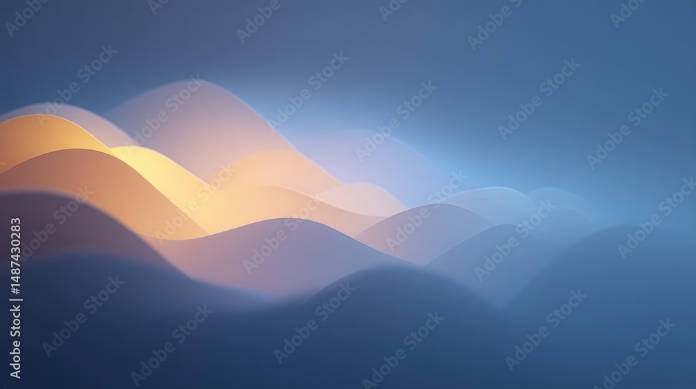 Poster abstract minimalistic design with overlapping layers and soft gradients creating harmonious blend of