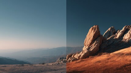 Fototapeta premium Ultra-high-definition panoramic mountain landscape rendered in 16K resolution featuring crisp forested slopes, dramatic sky and expansive natural scenery in immersive clarity.