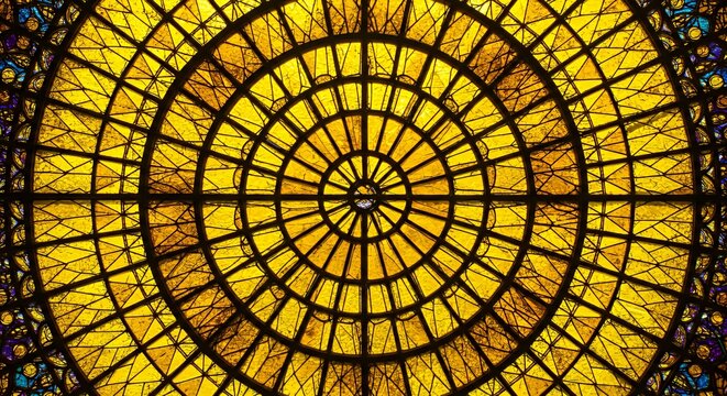 Yellow Circular Glass Ceiling Pattern