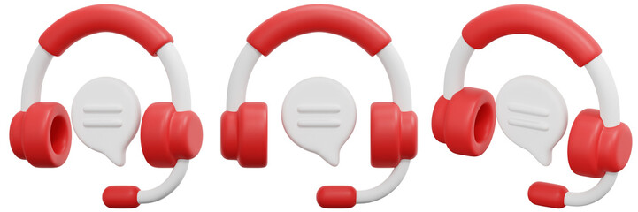 Set of Red and White 3D Headset Icons with Speech Bubbles 3d Render Icon Illustration