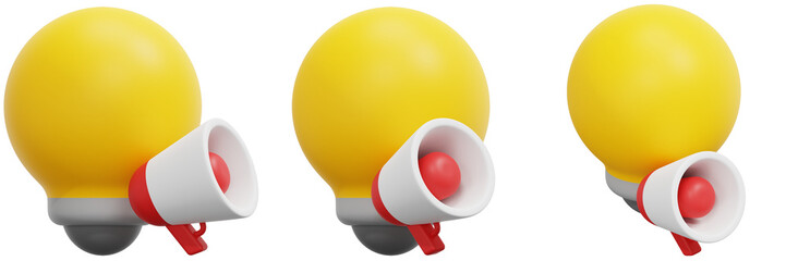 Set of Yellow Spheres with Megaphones Digital Marketing Announcement 3d Render Icon Illustration