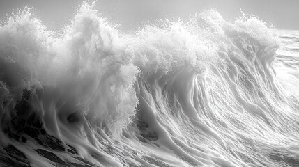 Monochrome Image of a Powerful Ocean Wave Crashing