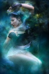 Wet Veil Flowing in Sensitive Pose
