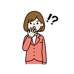 ハッとした表情で驚く、若い女性会社員のベクターイラスト素材＿線幅の編集可能＿カラー