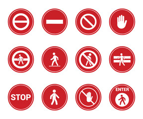 Set of prohibition and pedestrian safety signs 