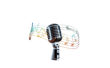 Retro Microphone with Colorful Music Notes Background