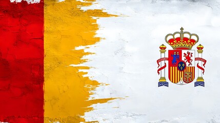 Spanish Flag Coat of Arms Grunge Texture Red Yellow White art worn bold wall Spain retro paint brush