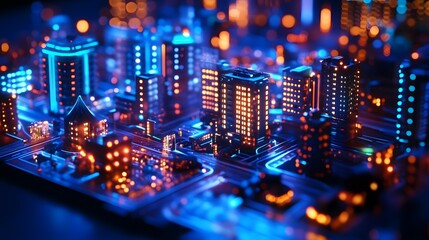 Obraz premium Illuminated Infrastructure: Smart Living in High 