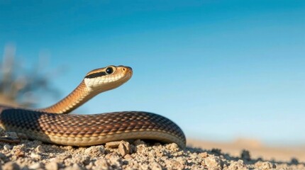 Fototapeta premium Desert Snake: A Striking Brown Reptile in a Sun-Drenched Landscape