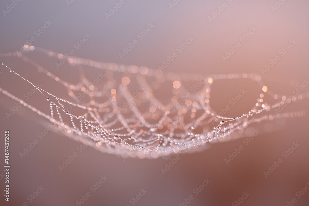 Poster glistening spider web covered in dewdrops each droplet catching light minimalistic backdrop emphasiz