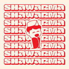 illustration shawarma mascot logo, bold typography, stiker, wall art, and pattern