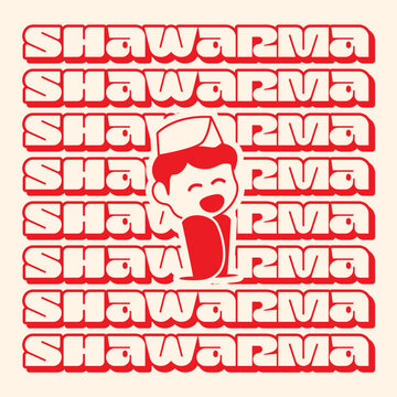 illustration shawarma mascot logo, bold typography, stiker, wall art, and pattern