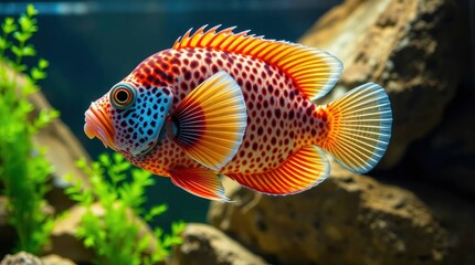 Fototapeta premium Vibrant Spotted Mandarin Fish: A Tropical Aquarium Masterpiece