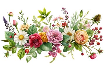 Flower bouquet with a variety of flowers including daisies, roses, and lilies. Graphic, vector, illustration, art, design, clipart, abstract, digital, stock