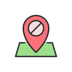 Prohibited Location Sign With A Red Pin Over A Green Land
