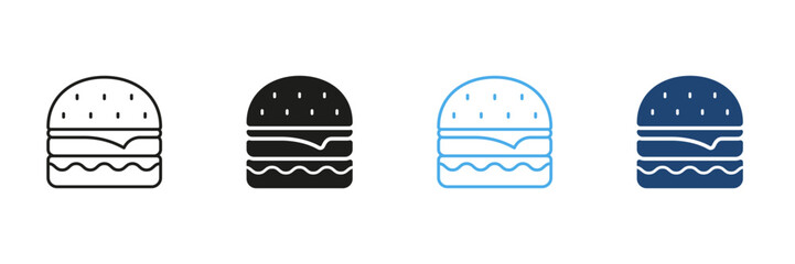 Fast Food Burger Line and Solid Icon Set. Cheeseburger and Sandwich Symbol Collection. Isolated Vector Illustration