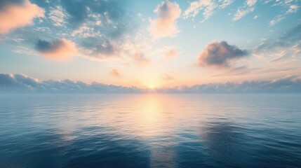 Fototapeta premium Serene Ocean Sunset Pink And Orange Clouds Reflecting On Calm Water