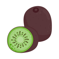 Ripe whole kiwi and half kiwi. An exotic fruit.
