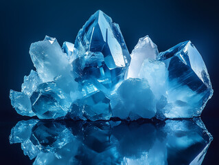 Luminous Blue Crystal Cluster with Reflection