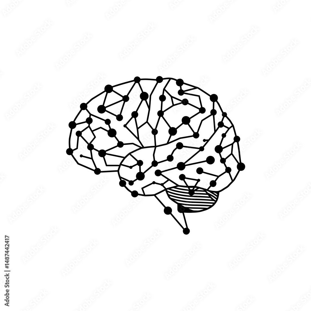 Poster connected mind: an abstract illustration of a human brain, with nodes and lines representing neural 