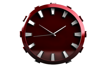 Round metallic clock with indicators, time concept, cut out transparent