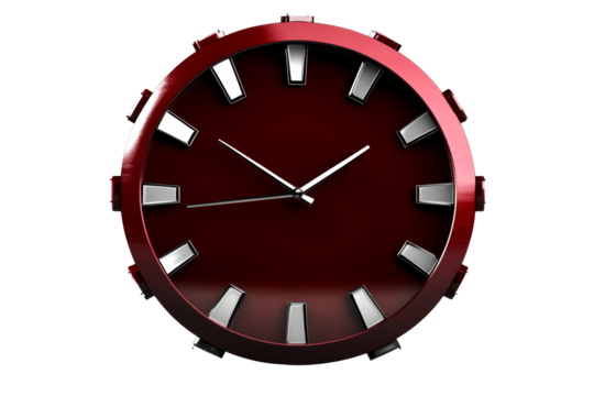 Round metallic clock with indicators, time concept, cut out transparent