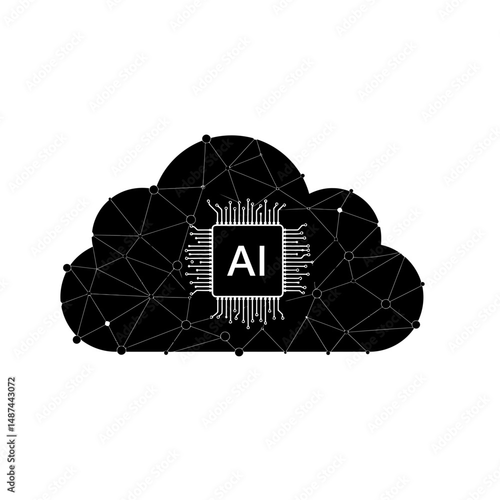 Poster ai cloud icon: a minimalist ai cloud icon representing the convergence of artificial intelligence an