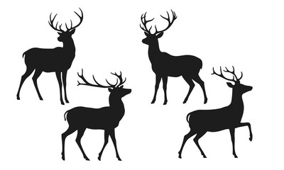 Naklejka premium Set of deer silhouettes, wild animals vector illustration, deer collection 