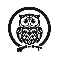 Owl logo with sharp gaze, clean lines, symbol of wisdom and power. vector owl, owl emblem, night bird, tribal owl