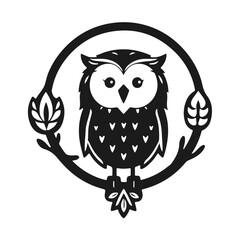 Owl logo with sharp gaze, clean lines, symbol of wisdom and power. vector owl, owl emblem, night bird, tribal owl	