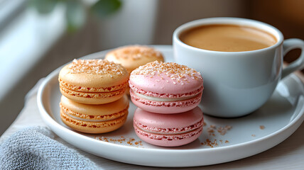 Delicious macarons with coffee sweet treat
