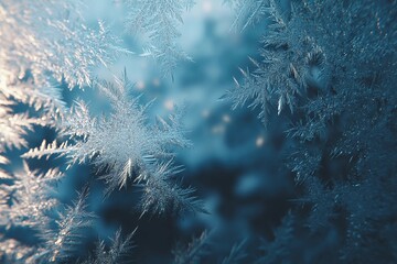 Intricate Patterns of Frost Adorning a Frosted Glass Surface at Dawn Generative AI