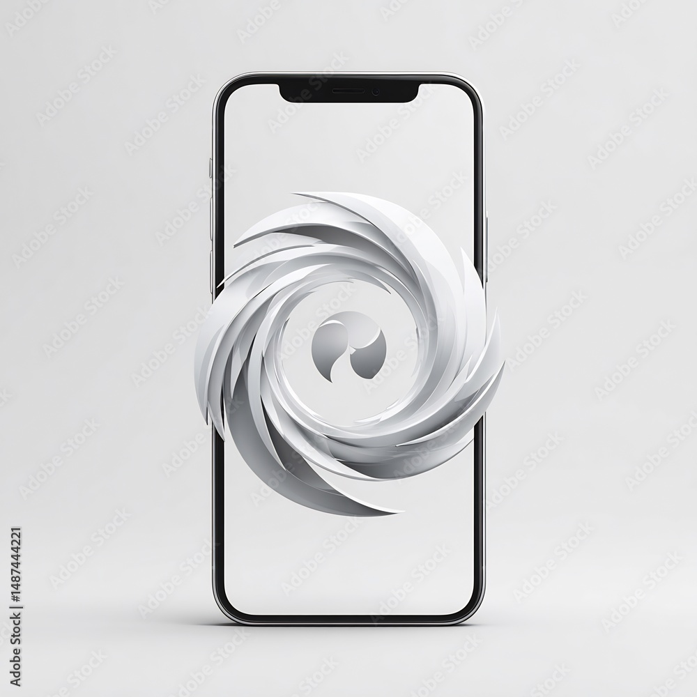 Poster modern smartphone displaying a striking abstract 3d vortex of shapes