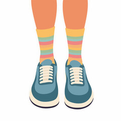 Feet in Rainbow Striped Socks and Minimal Sneakers on White Background for Fashion Blogs, Lifestyle Websites, Creative Design, and Social Media Content