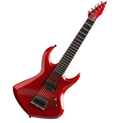 Obraz premium Modern Eight-String Electric Guitar, Red Metallic Finish, cut out transparent