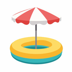 Fototapeta premium Inflatable Pool Ring with Umbrella Design in Bright Colors for Summer Activities, Vacation Planning, Beach Parties, and Graphic Design Projects
